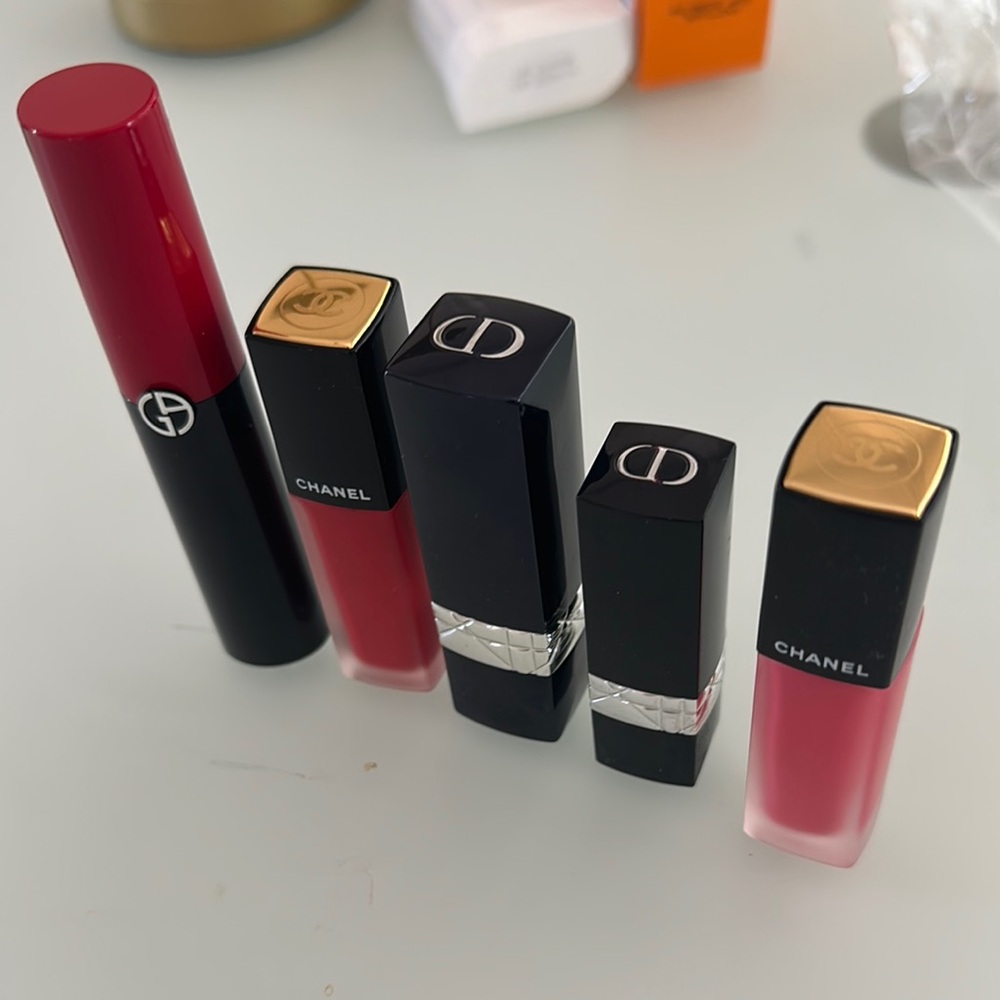 Chanel, Giorgio Armani and Dior Lipstick Set - Red and Pink Shades